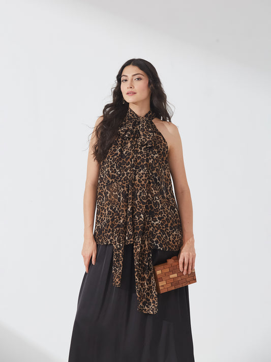Leopard Print Sheer Halter Top