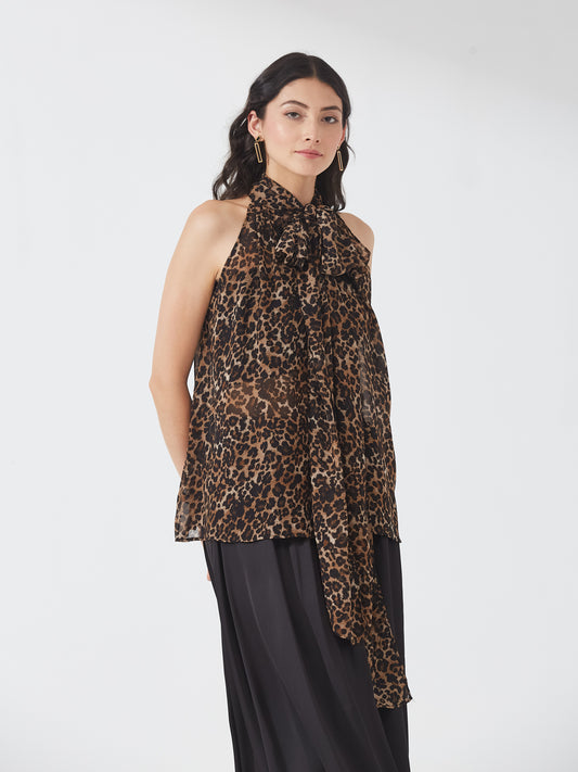 Leopard Print Sheer Halter Top