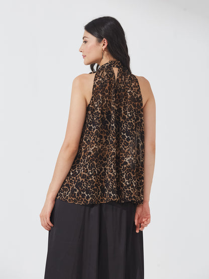 Leopard Print Sheer Halter Top