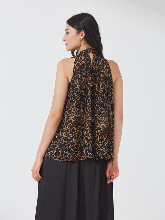 Leopard Print Sheer Halter Top