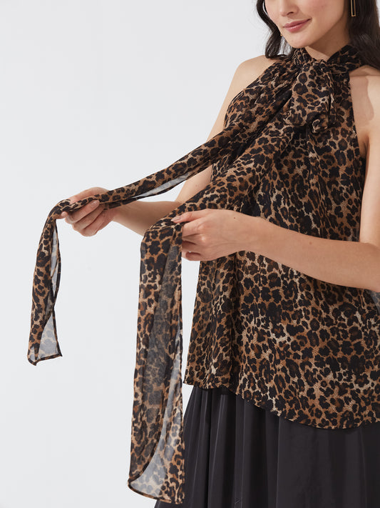 Leopard Print Sheer Halter Top