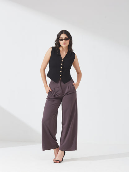 Black Buttoned Sleeveless Knit Vest
