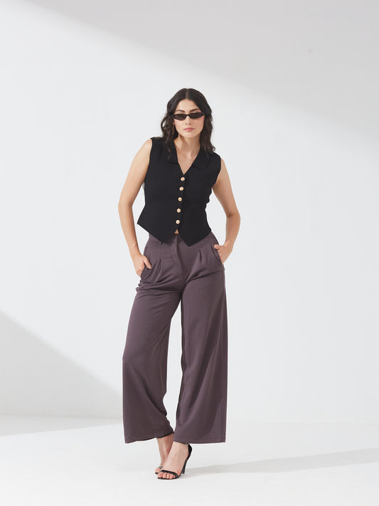 Black Buttoned Sleeveless Knit Vest