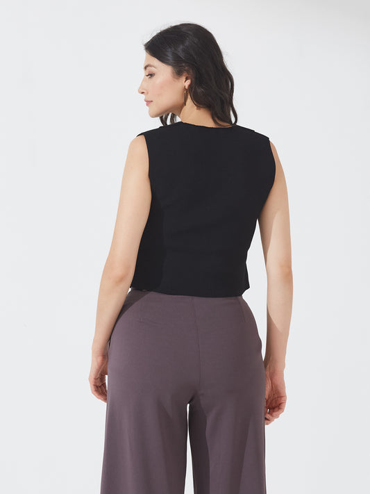 Black Buttoned Sleeveless Knit Vest