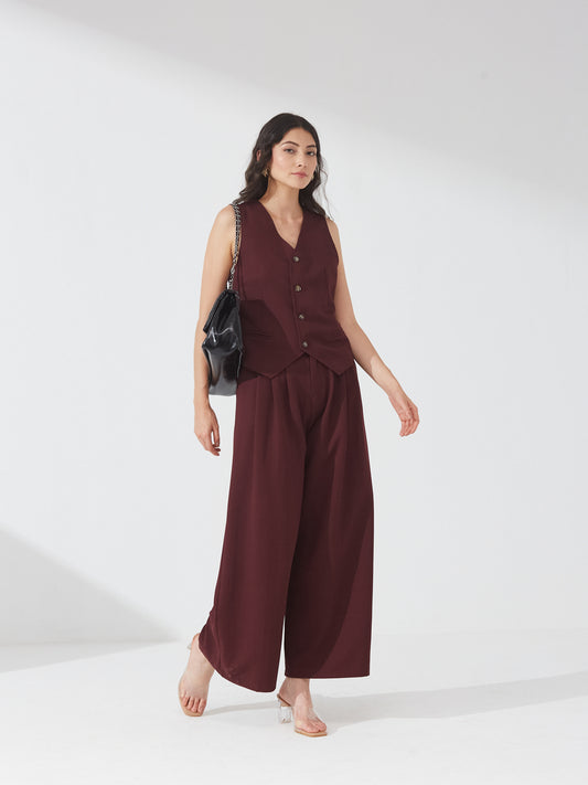Maroon Buttoned Waistcoat Co-ord
