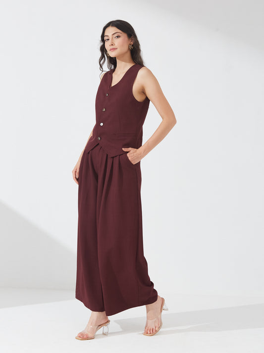 Maroon Buttoned Waistcoat Co-ord