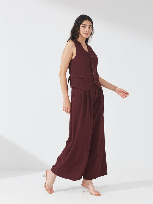 Maroon Buttoned Waistcoat Co-ord