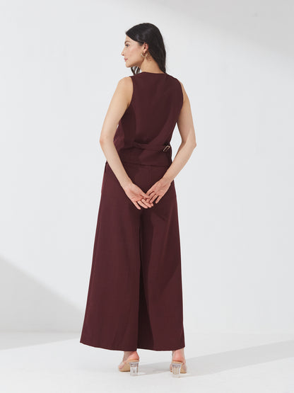 Maroon Buttoned Waistcoat Co-ord