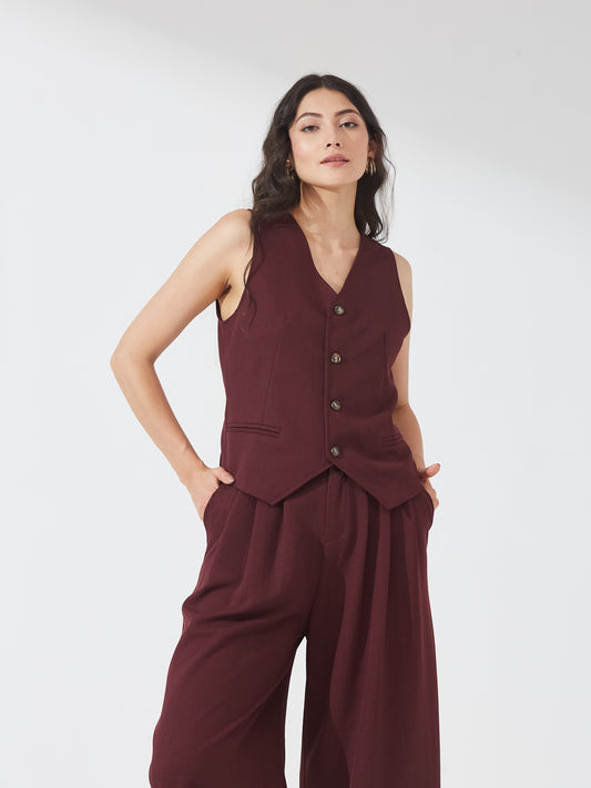 Maroon Buttoned Waistcoat Co-ord