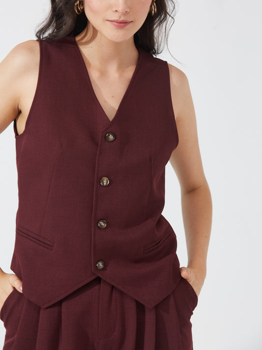 Maroon Buttoned Waistcoat Co-ord