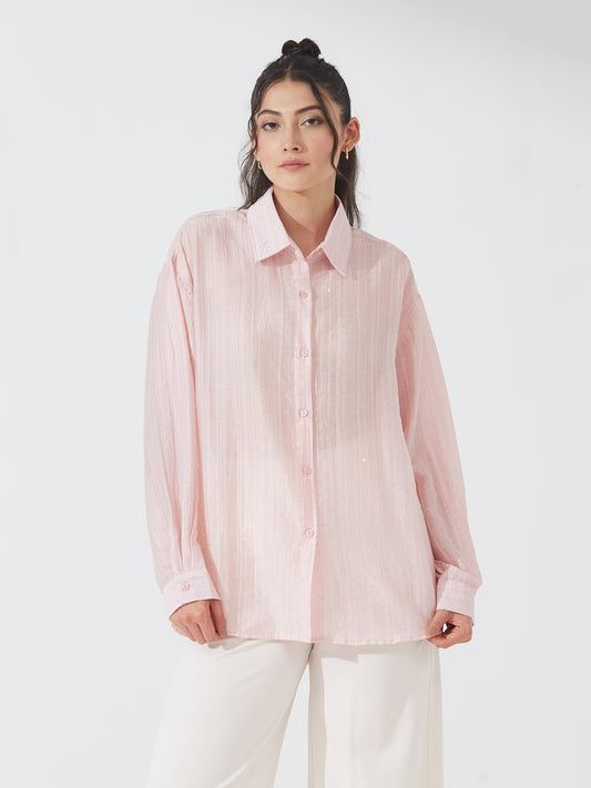 Pixie Pastel Pink Sequin Shirt