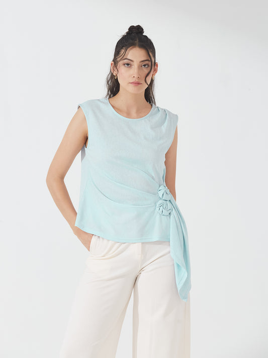 Aqua Side Knot Sleeveless Top