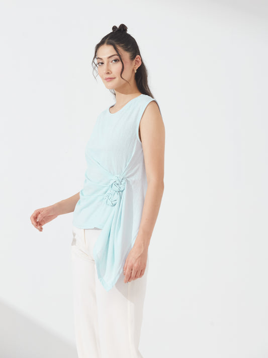 Aqua Side Knot Sleeveless Top