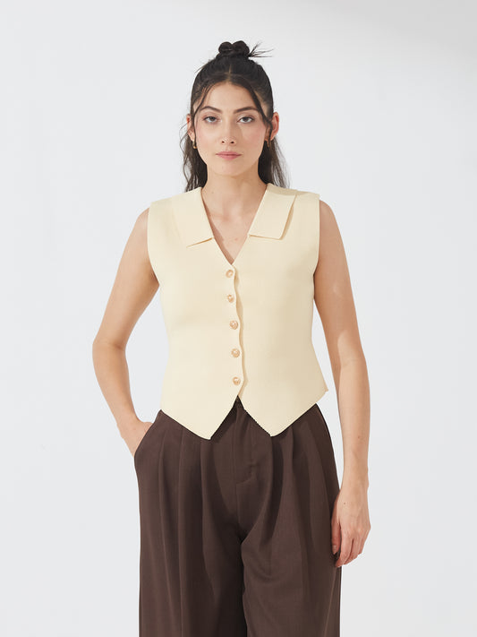 Butter Yellow Buttoned Vest Top