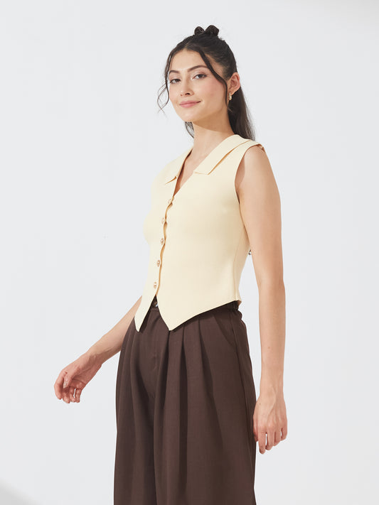 Butter Yellow Buttoned Vest Top