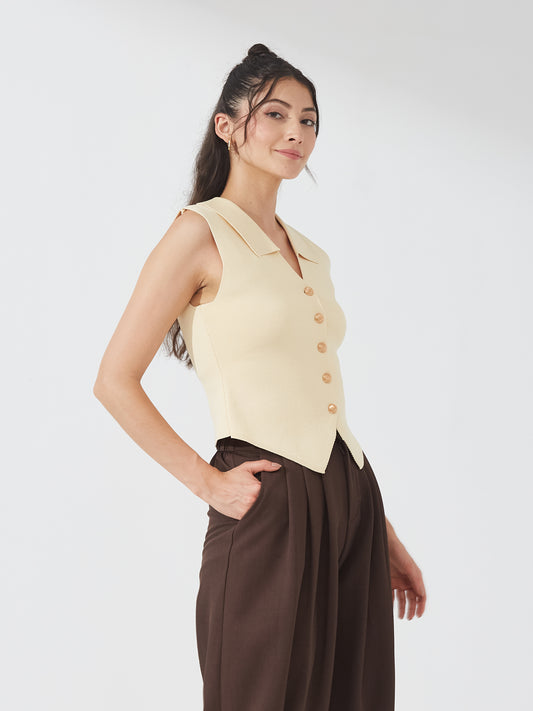 Butter Yellow Buttoned Vest Top