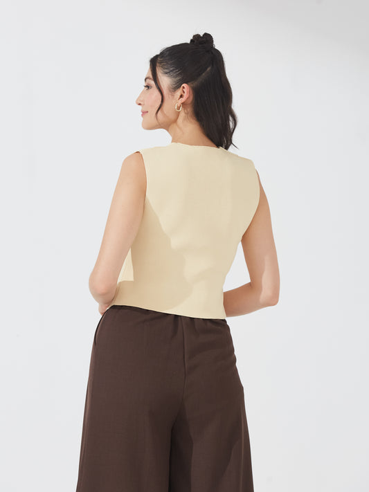 Butter Yellow Buttoned Vest Top