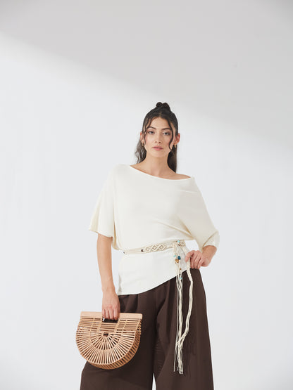 Ivory Drape Top with Belt