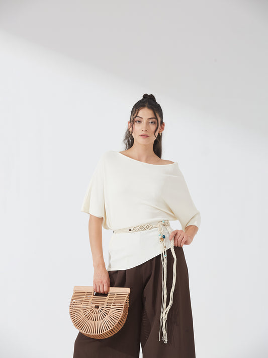 Ivory Drape Top with Belt