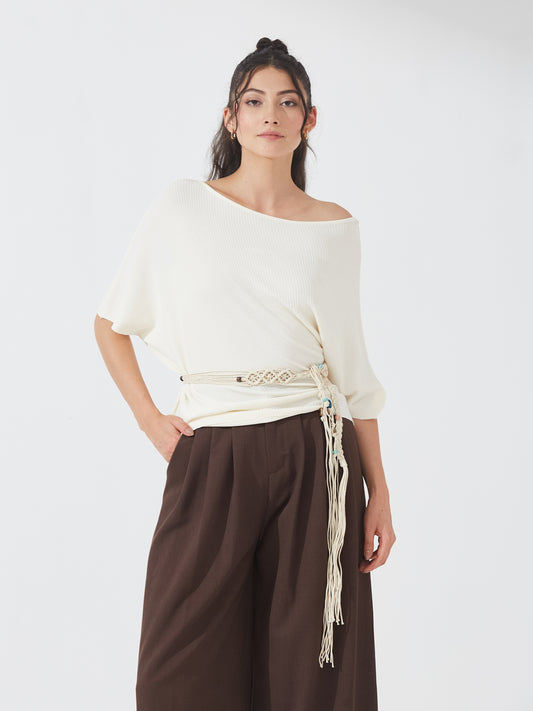 Ivory Drape Top with Belt