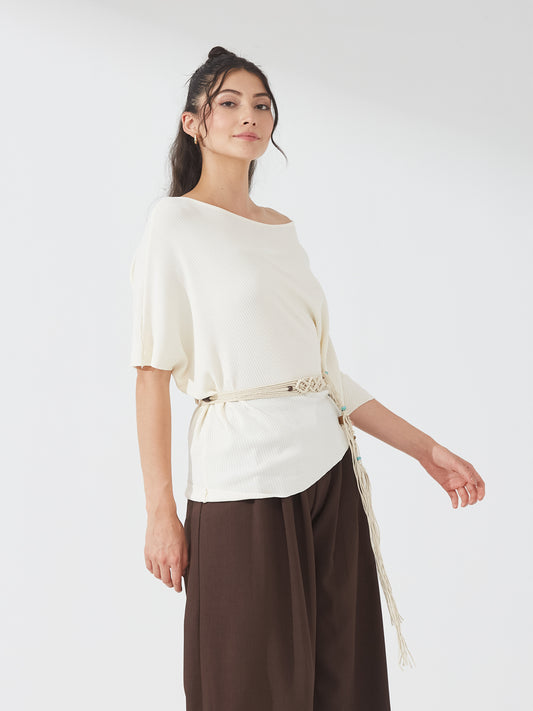 Ivory Drape Top with Belt