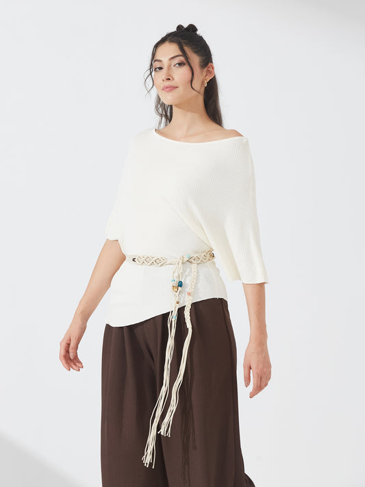 Ivory Drape Top with Belt