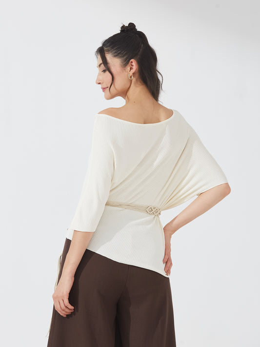 Ivory Drape Top with Belt