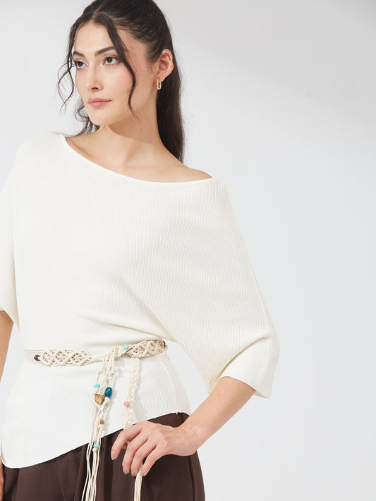 Ivory Drape Top with Belt
