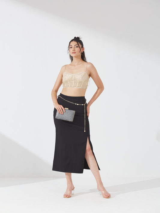 Chic Black Slit Skirt