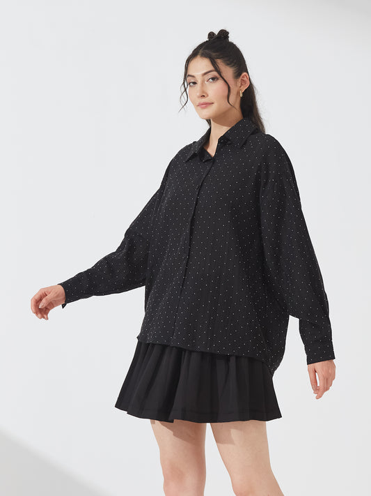 Black Sequin Detail Shirt