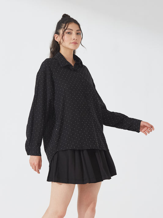 Black Sequin Detail Shirt