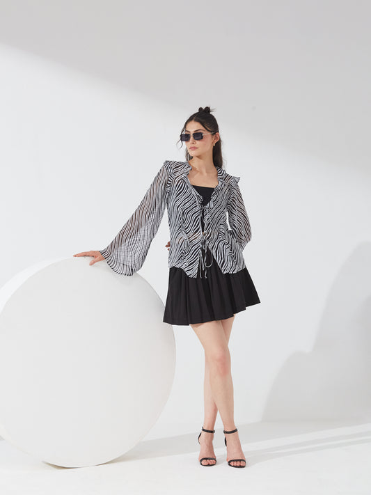 Zebra Ruffle Sheer Shrug