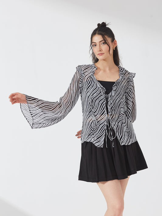 Zebra Ruffle Sheer Shrug