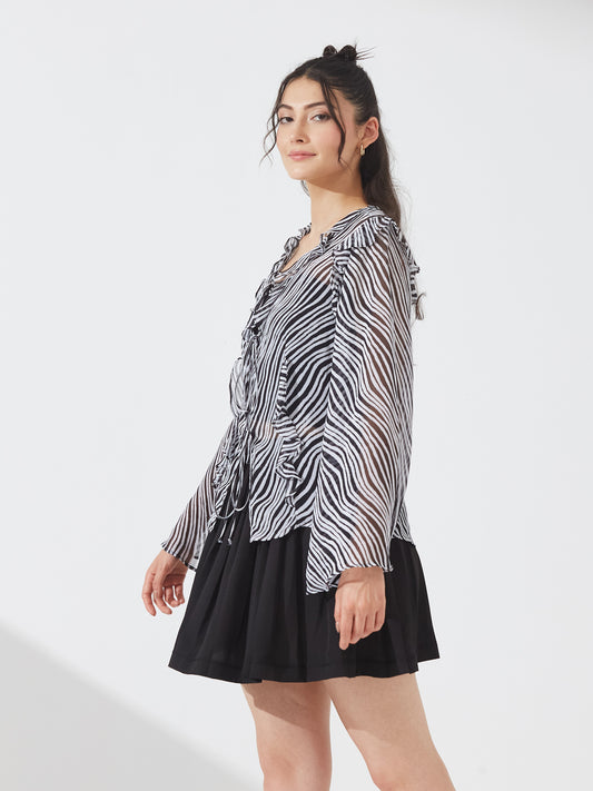 Zebra Ruffle Sheer Shrug