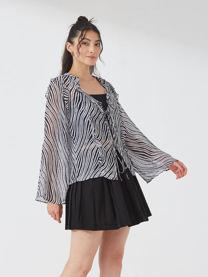 Zebra Ruffle Sheer Shrug