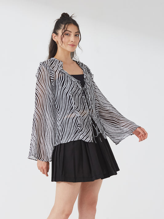 Zebra Ruffle Sheer Shrug