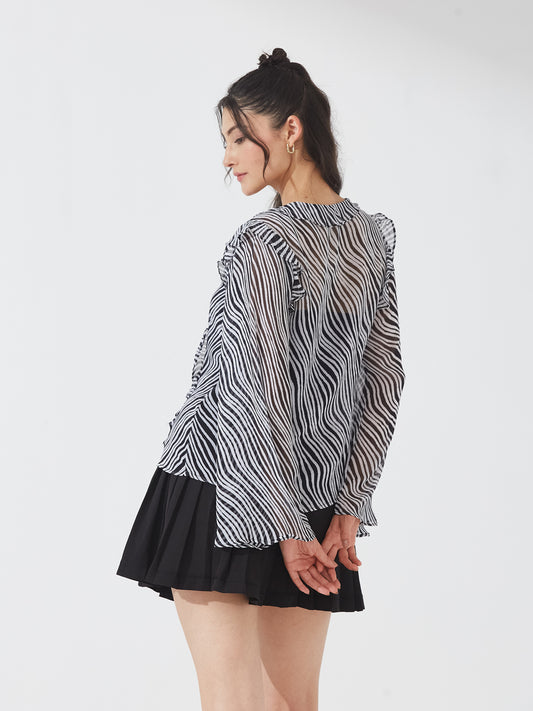 Zebra Ruffle Sheer Shrug