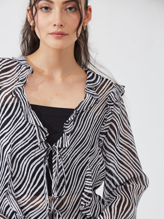 Zebra Ruffle Sheer Shrug