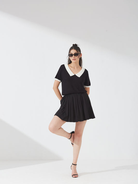 Monochrome Knit Collar Top