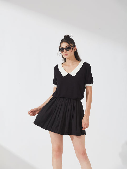 Monochrome Knit Collar Top