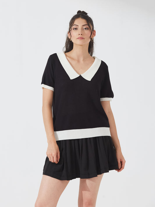 Monochrome Knit Collar Top
