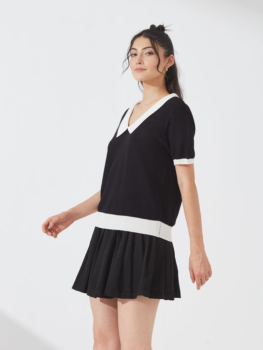 Monochrome Knit Collar Top