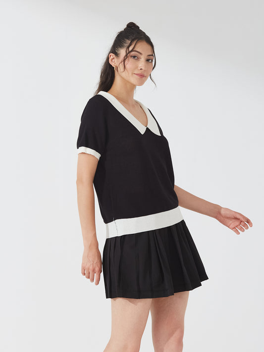 Monochrome Knit Collar Top