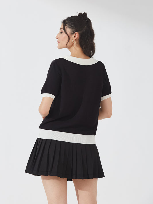 Monochrome Knit Collar Top