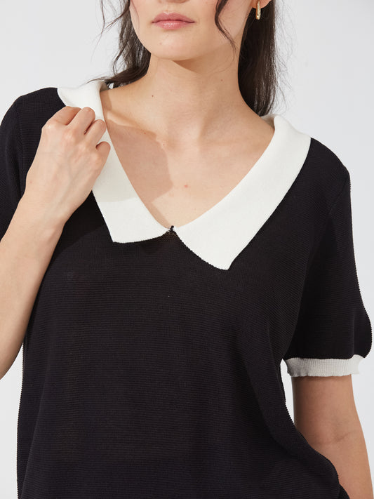 Monochrome Knit Collar Top