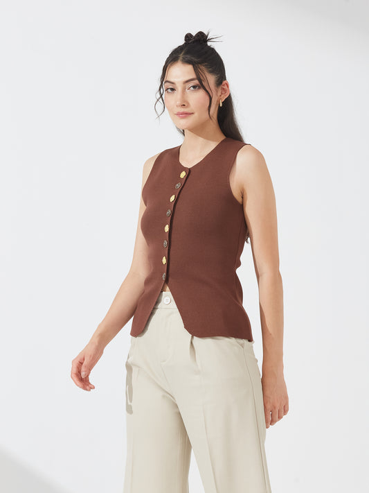 Chocolate Button Down Vest