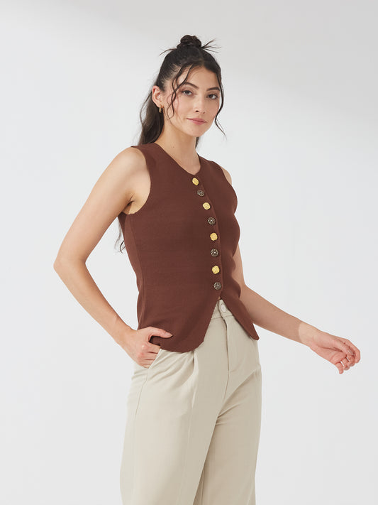 Chocolate Button Down Vest