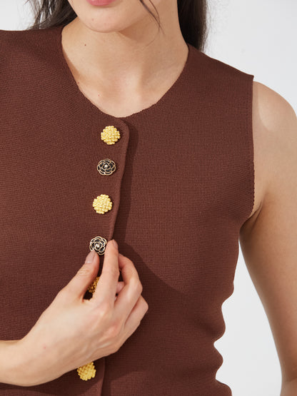 Chocolate Button Down Vest