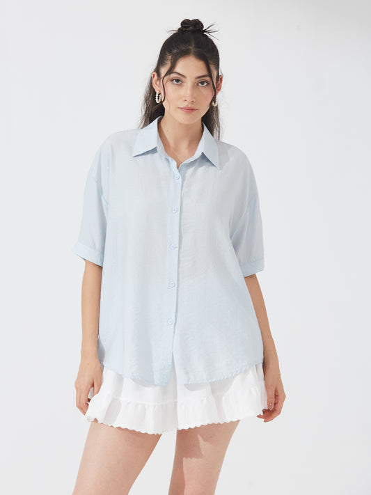 Sky Blue Relaxed Shimmer Shirt