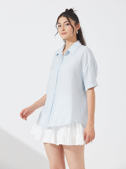Sky Blue Relaxed Shimmer Shirt